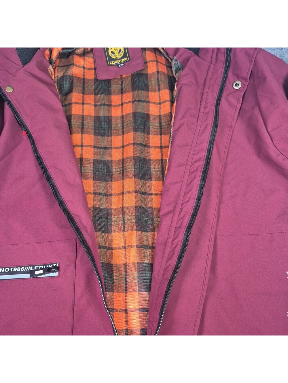 LEDUNTINO Anorak Jacket XL Zip Pocket Maroon Warm Versatile Lined - Picture 15 of 15